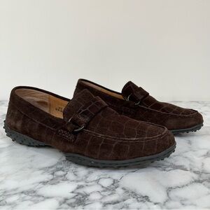 Born croc Embossed brown suede loafers unisex men’s size 9.5 women’s size 10.5